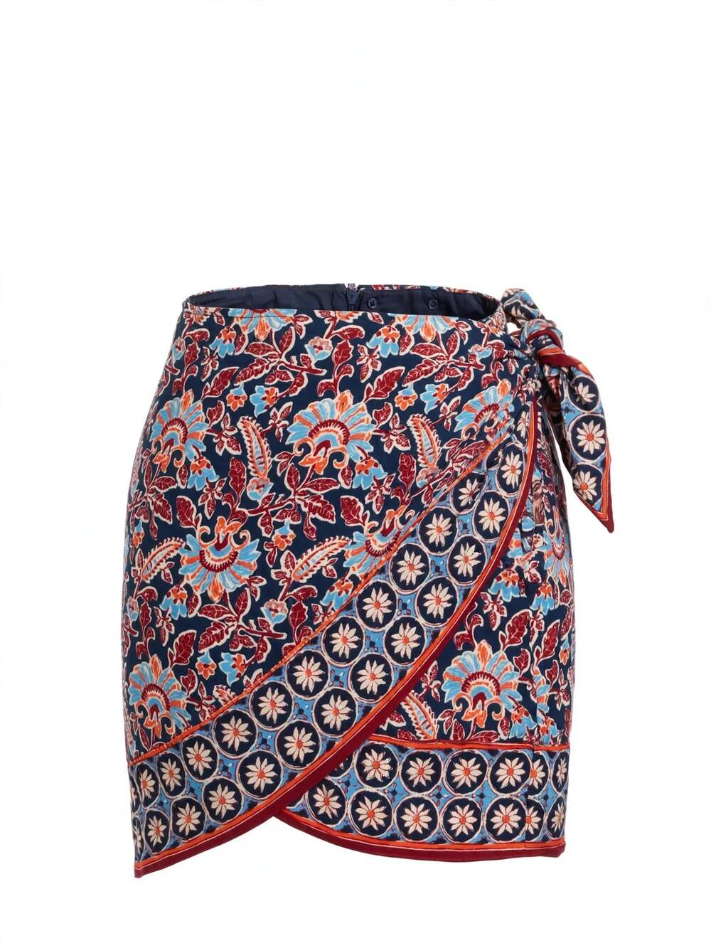 NWT Zara The Mina Skirt Floral Paisley Wrap Sarong Mini Skirt Blue Red M
